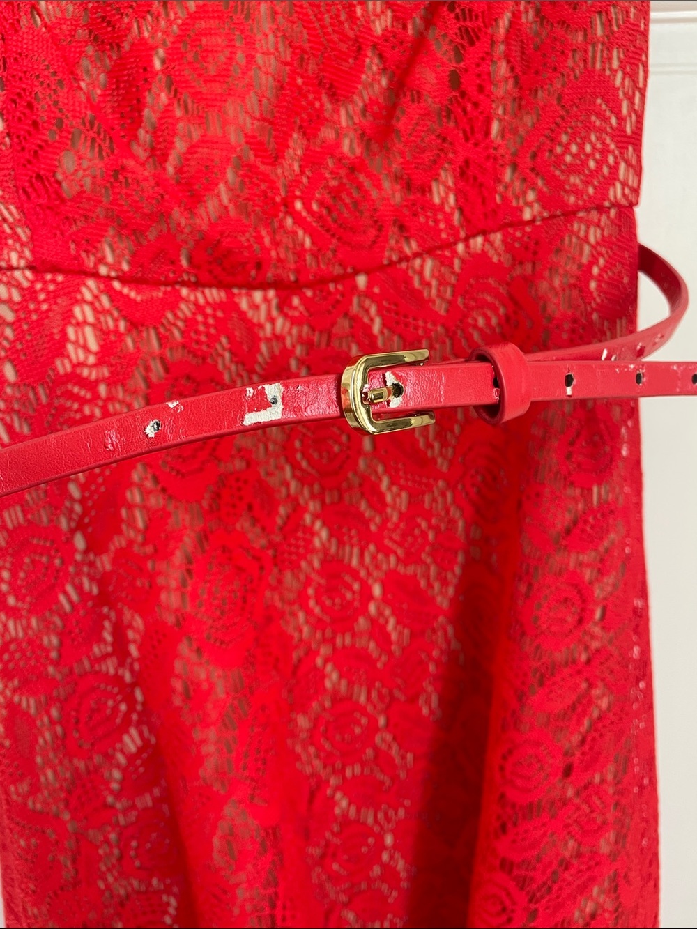 Evan Picone Red Lace Midi Dress with Belt - Picture 3 of 3
